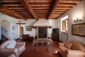 Una sala de estar con sofás y chimenea. en Ca Nova Sud, en Siena