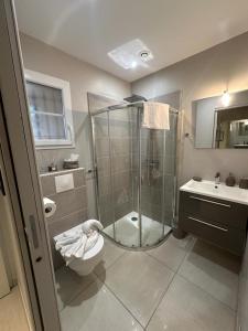 a bathroom with a shower and a toilet and a sink at Maison d'hôtes chic à Beauzelle in Beauzelle +16 photos
