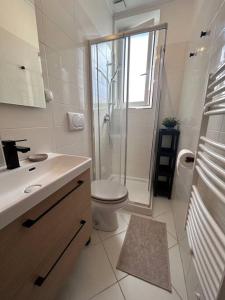 a bathroom with a shower and a toilet and a sink at Studio dans villa proche mer in Nice +9 photos