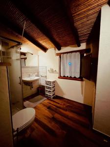 łazienka z toaletą i umywalką w obiekcie Ovostolai Cottage w mieście Fonni