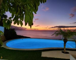 a swimming pool with a view of the ocean at Villa Canela in Sauzal