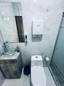 een badkamer met een toilet en een wastafel bij Departamento ejecutivo nuevo in Ciudad Obregón