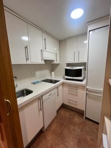 a kitchen with white cabinets and a sink and a microwave at SAPORO ELITE in Sierra Nevada