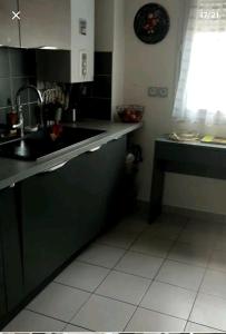 uma cozinha com um lavatório e uma bancada em Logement à côté de l'aéroport Orly em Athis-Mons
