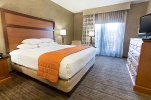 Habitación de hotel con cama grande y TV de pantalla plana. en Drury Inn & Suites Flagstaff, en Flagstaff