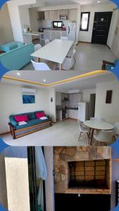 2 imágenes de una sala de estar, una cocina y una sala de estar en Rialto Departamentos Amplios luminosos Cochera y asador en Villa Mercedes