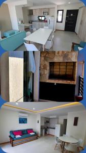 two pictures of a kitchen and a living room at Rialto Departamentos Amplios luminosos Cochera y asador in Villa Mercedes