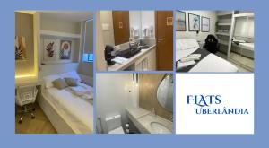 a collage of four pictures of a hospital room at "Flats Uberlândia - FLATS, APARTAMENTOS E QUARTOS in Uberlândia