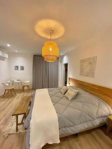 諾諾的住宿－Magnolia Suites，一间卧室配有一张大床和一张桌子