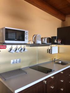 a kitchen with a counter top with a microwave at Casa Berriel 2 in Tías