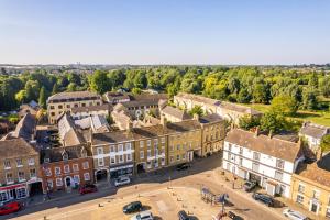 an aerial view of a town with buildings at Stunning & spacious Georgian town house in St Neots town centre with parking in Saint Neots