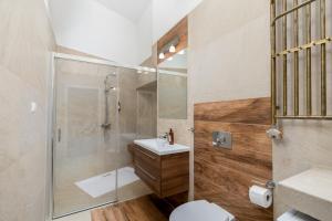 a bathroom with a shower and a toilet and a sink at Miodowa Boutique Residence in Krakow