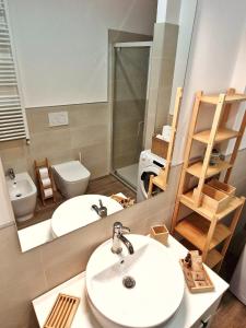 維洛納的住宿－MARCO POLO APARTMENT，一间带水槽、镜子和卫生间的浴室