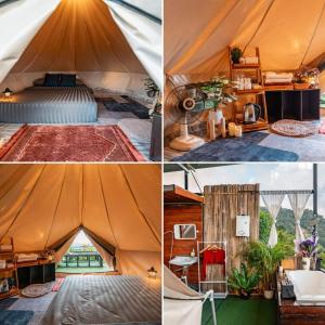 a collage of four pictures of a tent at ฮิมสวนโฮมสเตย์ 