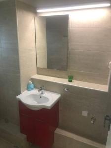 ein Bad mit einem Waschbecken und einem Spiegel in der Unterkunft Tsakalof 10 Central Apartment by SuperHost Hub in Athen