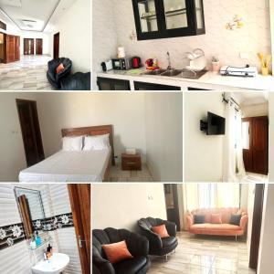 a collage of photos of a bedroom and a living room at Studio Moderne Dakar Keur Ndiaye LÔ in Dakar