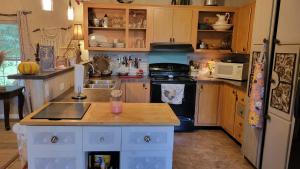 a kitchen with a counter top and a refrigerator at Flatt Creek Cottage in Livingston