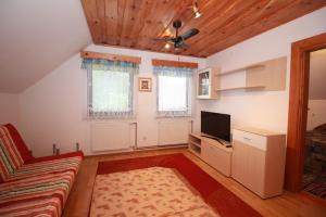 a living room with a couch and a television at Green Oasis in Mozirje