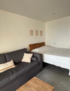 a living room with a couch and a bed at Bohème créole in Le Diamant
