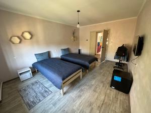 1 Schlafzimmer mit 2 Betten und einem Flachbild-TV in der Unterkunft Le Rustique in Ivancea