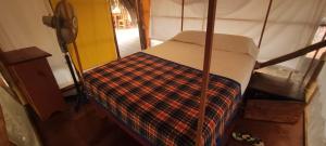 Posada Corazon Mazunte في مازونتي: سرير صغير في غرفة بها مظلة