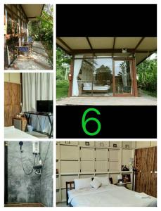 un collage di quattro immagini con un letto e una camera di Ban Bang Home Resort a Haad Chao Samran