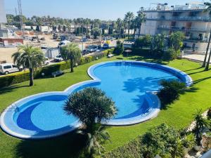 an overhead view of a large swimming pool with palm trees at Anacasa Albatros MET Oliva Nova Golf AP463 in Oliva