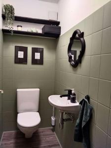 a bathroom with a toilet and a sink at Liebevoll eingerichtete Wohnung in Rankweil