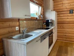 een keuken met een wastafel en een aanrecht bij Camping Hierhold in Kumberg