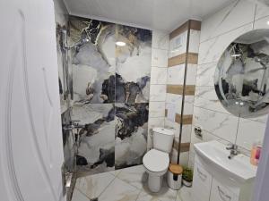 a bathroom with a toilet and a sink at Апартамент за гости Боляри in Velingrad