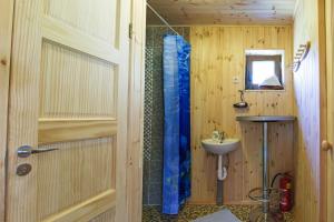 a bathroom with a shower and a sink at Grāveri kempings in Usma +37 photos