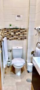 uma casa de banho com um WC branco e um lavatório. em Hostal segovia adults only na Segóvia