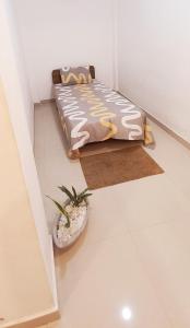Habitación pequeña con cama y maceta en SOFT LINK APARTMENT, en Moratuwa