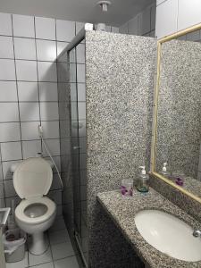 ein Bad mit einem WC und einem Waschbecken in der Unterkunft Apartamento com Vista para o Mar in Conceição da Barra
