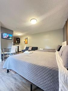 um quarto com uma cama grande e uma televisão em Sheridan Guesthouse em Dania Beach