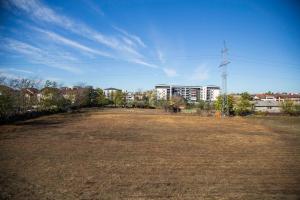 un gran campo de césped con un edificio en el fondo en Domus Ex Animo, en Bucarest