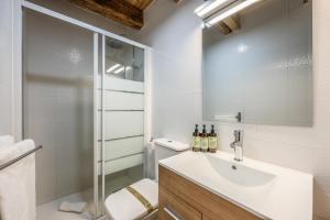 een badkamer met een wastafel en een douche bij Apartamento Plaza de España 2 in Madrid