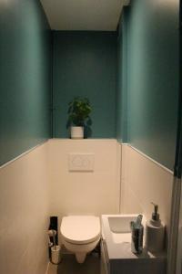 La salle de bains est pourvue de toilettes et d'un lavabo. dans l'établissement Bienvenue chez Ed, à Villeurbanne