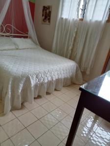 un letto bianco in una stanza con finestra di Villa 301 B&B a Baclayon