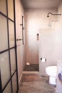 a bathroom with a shower with a toilet and a sink at Baja Temple in Todos Santos