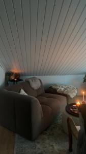 a living room with a couch and a ceiling at Cozy City apartment in Holbæk