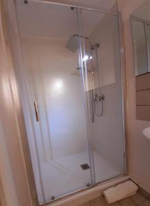 a shower with a glass door in a bathroom at Sapori e Sapere di Troisi Margherita in Sicignano degli Alburni