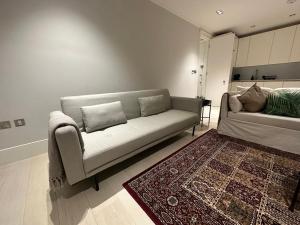 een woonkamer met een bank en een tapijt bij Chic Covent Garden Apartment By Sloanes Group in Londen