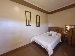 a bedroom with two beds and a desk in it at Baywalk Garden Pension House in Masbate