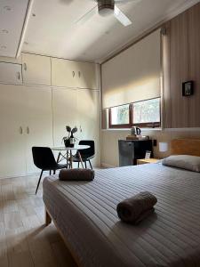 1 dormitorio con 1 cama grande y 1 mesa en Guest House en Polanco, en Ciudad de México