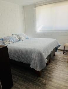 ビクーニャにあるDepartamento Refaccionado y centricoのベッドルーム1室(白い毛布と窓付)