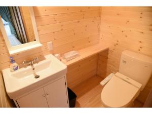 a small bathroom with a toilet and a sink at ペンション イメージハウス in Hara