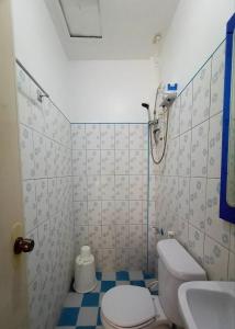 a bathroom with a shower and a toilet and a sink at Hanbee's Resort in Puerto Princesa City