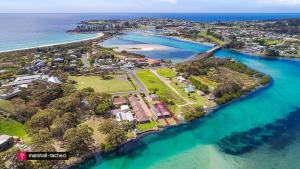 an aerial view of an island in the ocean at Bermagui River View - Unit 1,1 Lindo Street 3 bdrm Villa in Bermagui