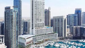 Uma vista geral de Dubai ou a vista da cidade a partir do apartamento